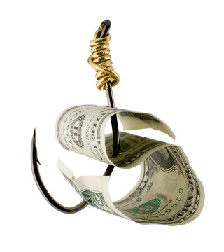 dollar bill on a fishhook