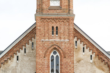 Old small city countryside brick church.