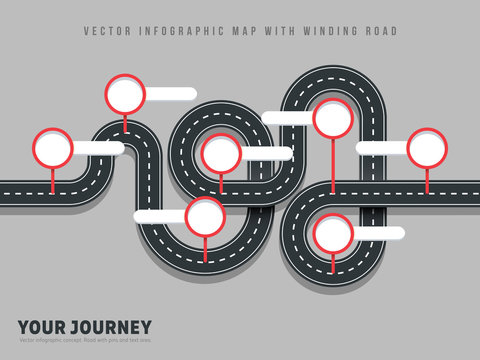 Navigation Winding Road Vector Way Map Infographic On Grey Background