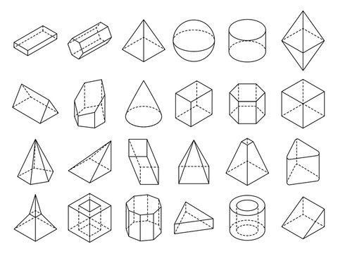 Abstract isometric 3d geometric outline shapes vector set