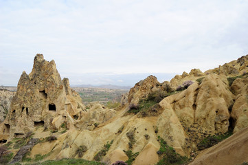 Dwellings of first Christians in rocks, Cappadocia,Turkey/ characterized by extremely volcanic landscape, underground cities, created in 1000 BC, extensive cave monasteries 