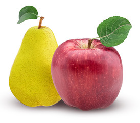 Yellow pear and red apple with leaf