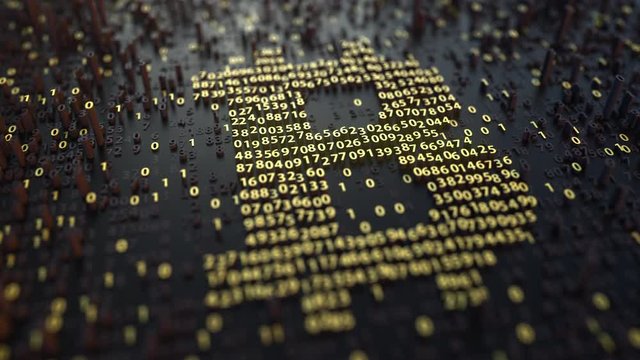Bitcoin symbol made of golden numbers. Cryptocurrency related animation