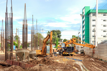 construction area with soft-focus and over light in the background