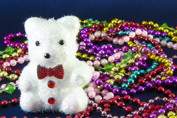 A Bear has a lot of giftbox from christmas and new year festival all around.