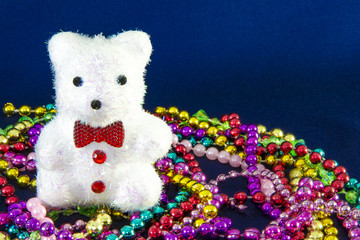 A Bear has a lot of giftbox from christmas and new year festival all around.