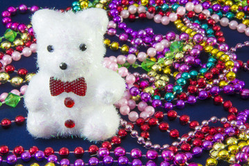 A Bear has a lot of giftbox from christmas and new year festival all around.