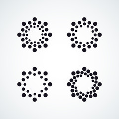 Halftone dotted vector frame, dot pattern in circle shape. Black border isolated on white background. Trendy design element for round banner or logo.