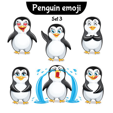 Vector set of cute penguin characters. Set 3