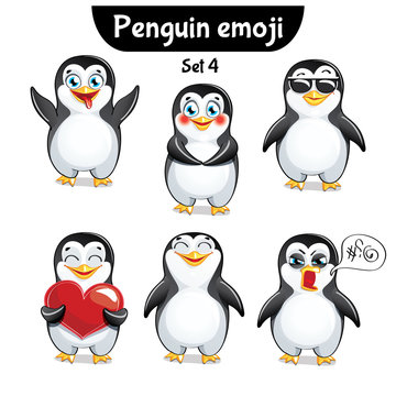 Vector set of cute penguin characters. Set 4