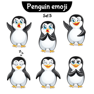 Vector set of cute penguin characters. Set 5