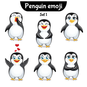 Vector set of cute penguin characters. Set 1