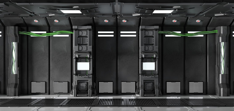 Monitore an Wand im Sci-Fi Raumschiff