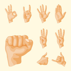 Hands deaf-mute different gestures human arm people communication message vector illustration.