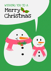 Merry christmas vector snowman family charactor greeting card.