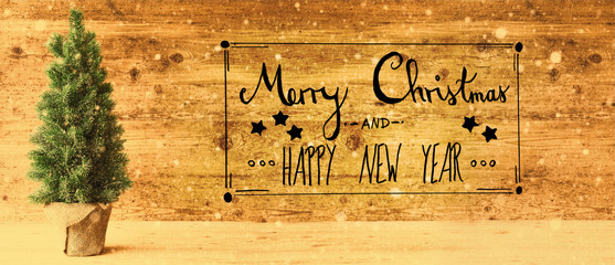 Calligraphy, Merry Christmas And Happy New Year, Retro Tree, Snowflakes