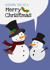 Merry christmas vector snowman family charactor greeting card.