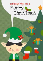 Merry christmas vector elf charactor greeting card.
