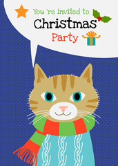 Merry christmas vector cat charactor greeting card.