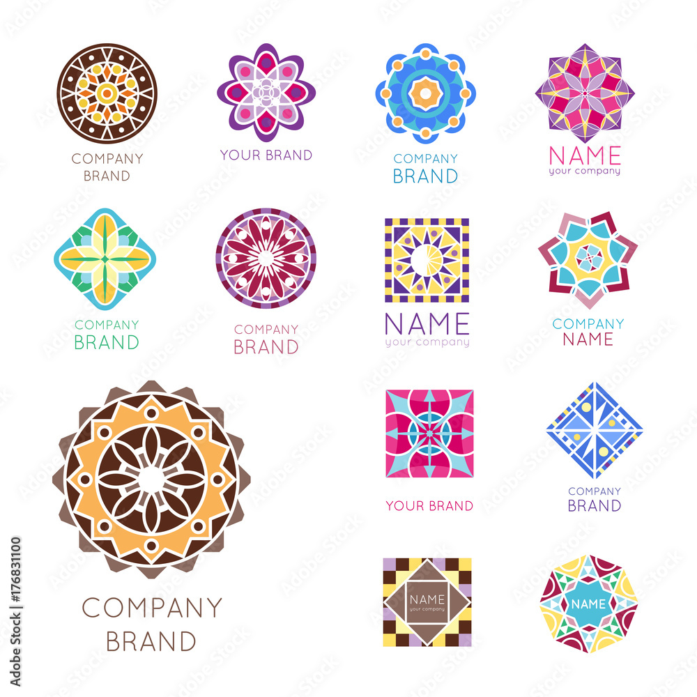 Wall mural abstract triangular polygonal shape kaleidoscope geometry company brand logo badge template circle d