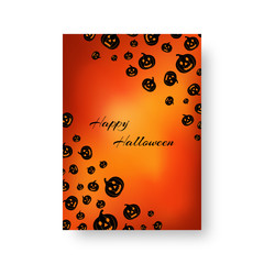 Template for design of postcard with black silhouettes of pumpkins for festive halloween design