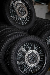 Pile of motorcycle wheels