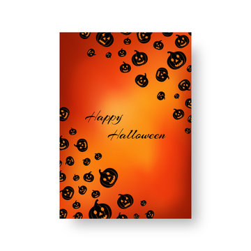Template for design of postcard with black silhouettes of pumpkins for festive halloween design