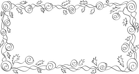 Rectangular frame of creeping roses on a white background, coloring