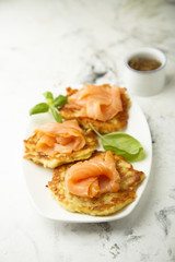 Potato pancakes with smoked salmon