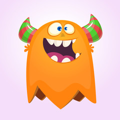 Cute cartoon monster. Angry flying monster with big mouth. Halloween vector illustration