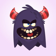 Angry cartoon monster pink with big ears. Vector illustration