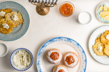 Hanukkah, Jewish holiday, festive feast frame free space