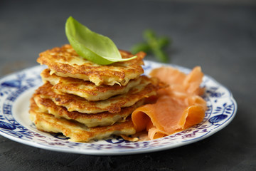 Potato pancakes with smoked salmon