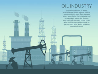 Vector Oil rig industry of processing petrol and transportation infographics set production elements.