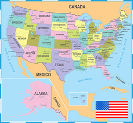 United States Colored Map - Vector Illustration