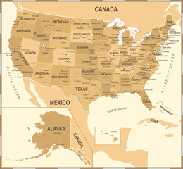United States Map - Vintage Vector Illustration