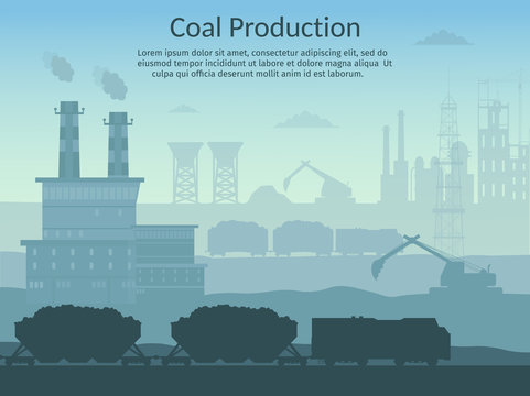 Coal Mining Industry And Transportation Set Infographics Elements Isolated Vector Technics Building