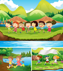Obraz na płótnie Canvas Happy children playing in the park