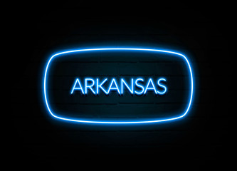 Arkansas   - colorful Neon Sign on brickwall