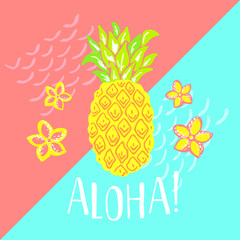 Summer poster with pineapple and hand-lettering .