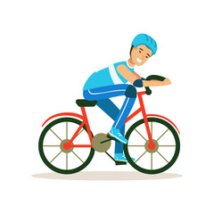 Fototapeta premium Male cyclist character riding bicycle, active sport lifestyle vector Illustration