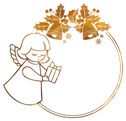 Christmas round sparkling frame with cute angels