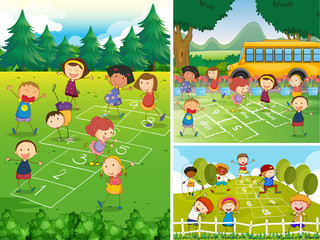 Children playing hopscotch in the park