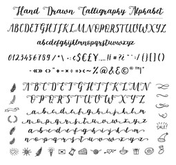 Script font alphabet written with a brush.