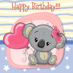 Fototapeta premium Greeting card Koala girl with balloon