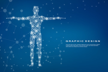 Abstract human body with molecules DNA. Medicine, science and technology concept. Vector illustration.