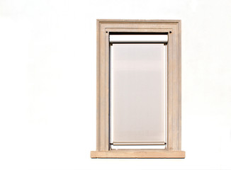 Modern white closed window on a building wall (outside exterior)