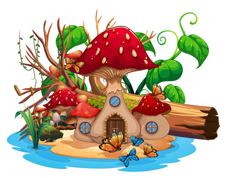 Mushroom house in the pond