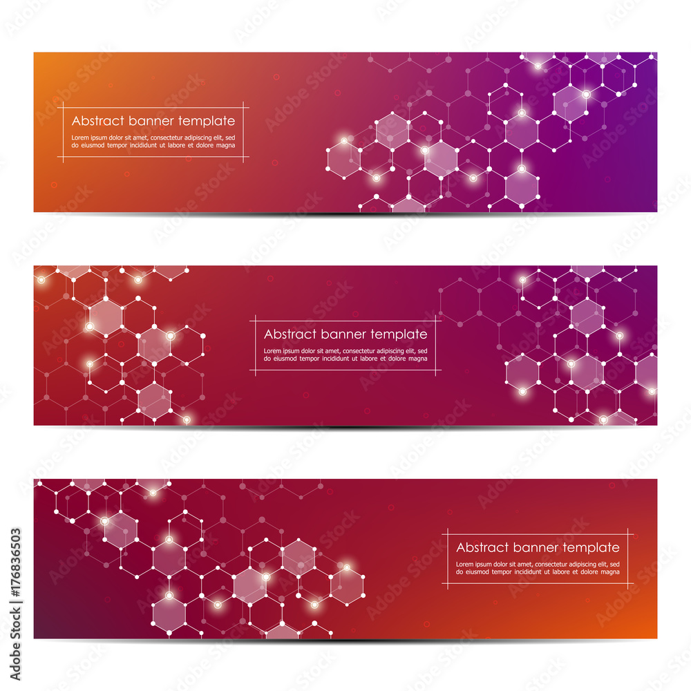 Sticker set of abstract banner design, dna molecule structure background. geometric graphics and connected l