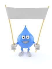 Water drop character holding blank banner